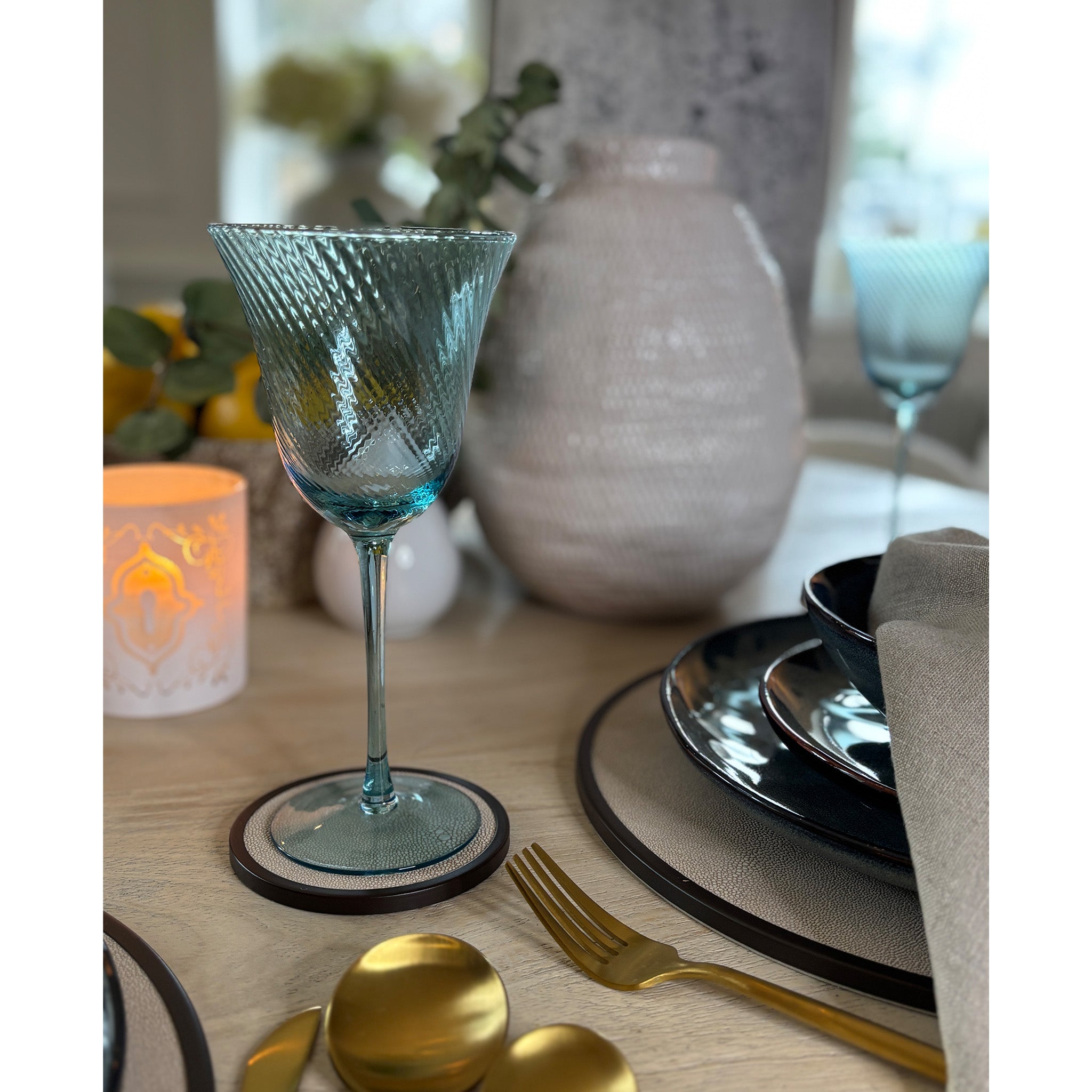 Blue Glass Fluted Wine Glasses - Set of 4